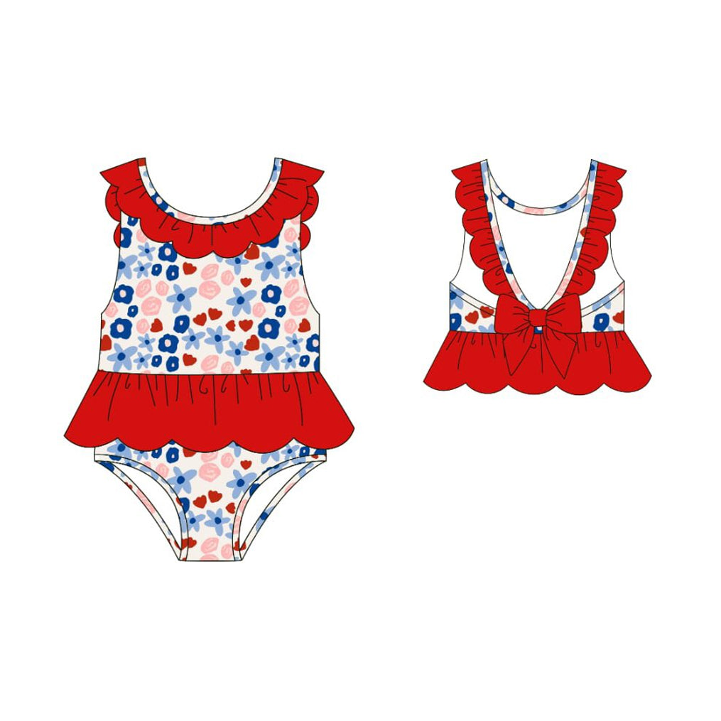 July 4th floral one piece bathing suit kids swimwear preorder