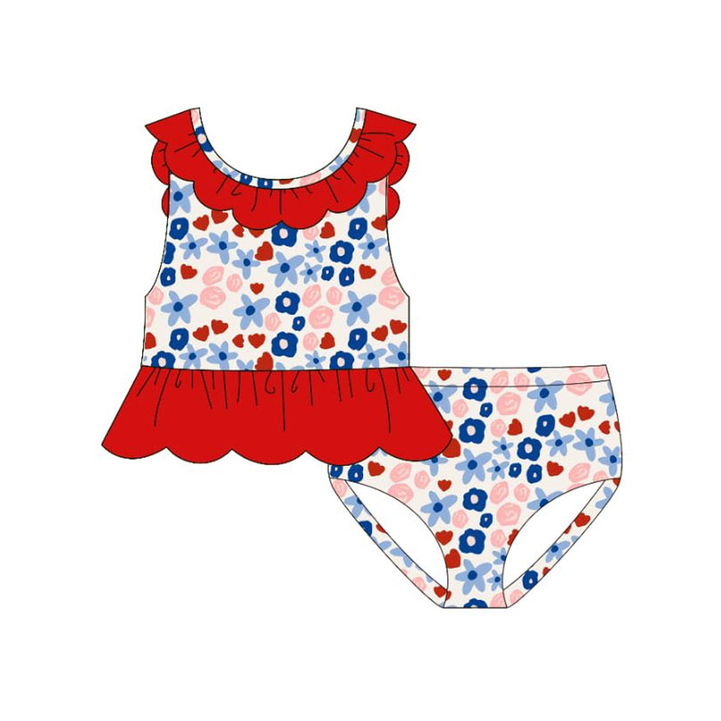 July 4th floral design baby two pieces bathing suit kids swimwear preorder