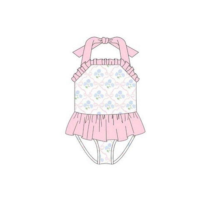 Pink floral one piece bathing suit kids swimwear preorder