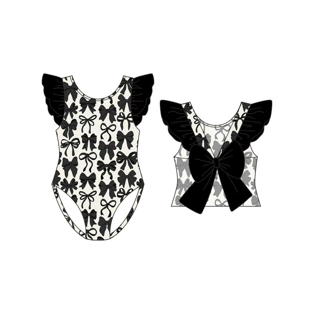 Black bow one piece bathing suit kids swimwear preorder