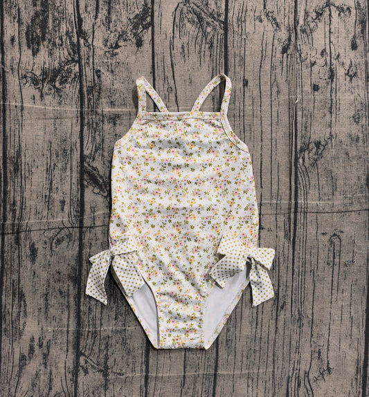 Toddle girls blue yellow flowers print one piece swimsuit preorder