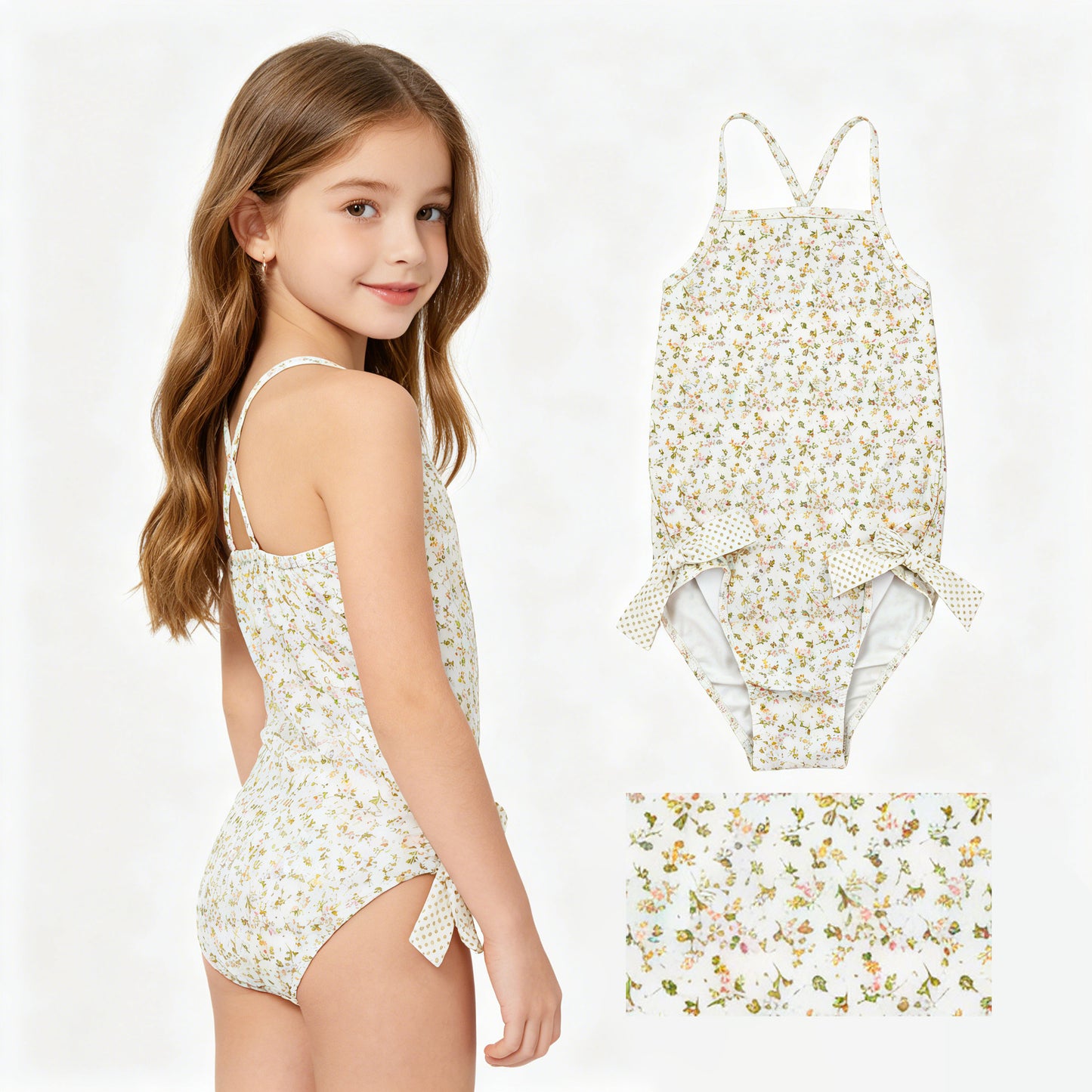 Toddle girls blue yellow flowers print one piece swimsuit