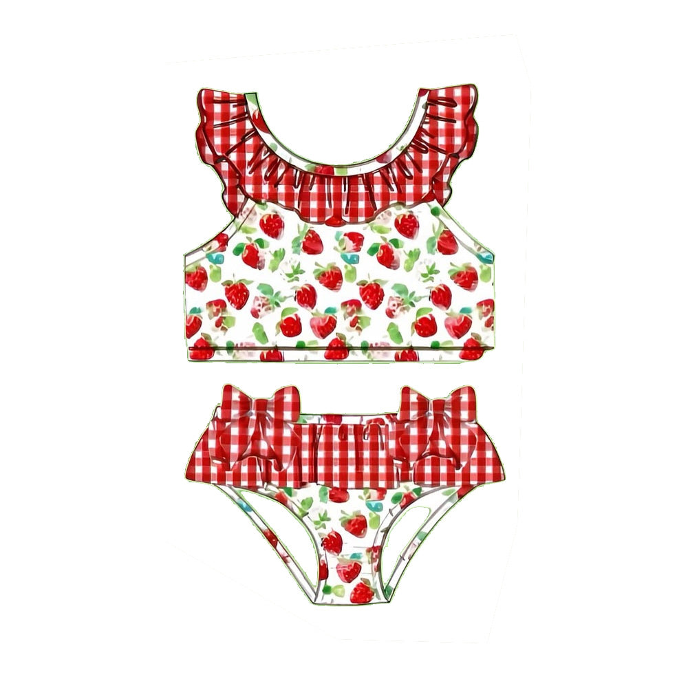 Strawberry design girls two pieces bathing suit kids swimwear preorder