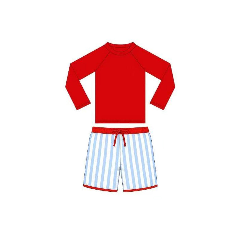 Red long sleeve top matching shorts baby two pieces bathing suit kids swimwear preorder