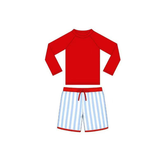Red long sleeve top matching shorts baby two pieces bathing suit kids swimwear preorder