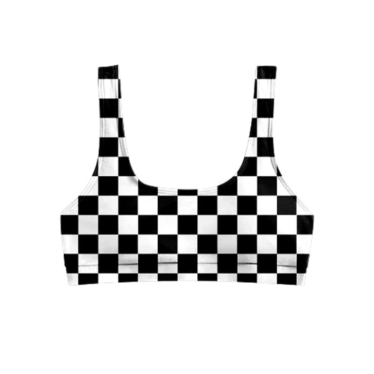 Adult women black checkered swim top preorder