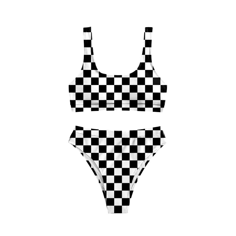 Adult women black checkered two pieces swimwear preorder