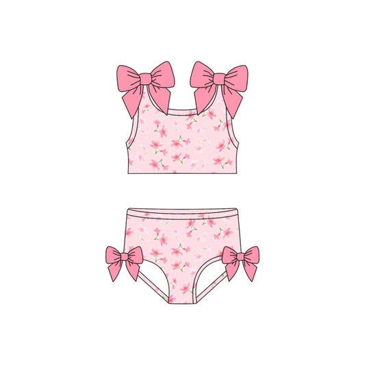 Pre-order kids girls pink flower summer 2pcs swimsuit