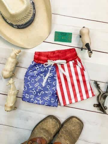 Baby boy red stripes summer swim trunks preorder