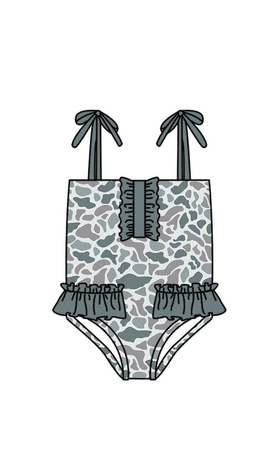 One piece grey camo bathing suit kids swimwear preorder