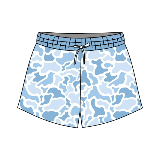 Baby boy blue camo print summer swim trunks preorder
