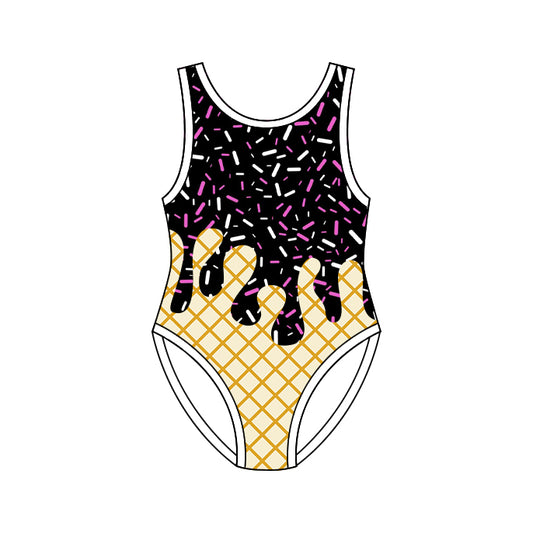 One piece black color drip design bathing suit kids swimwear preorder