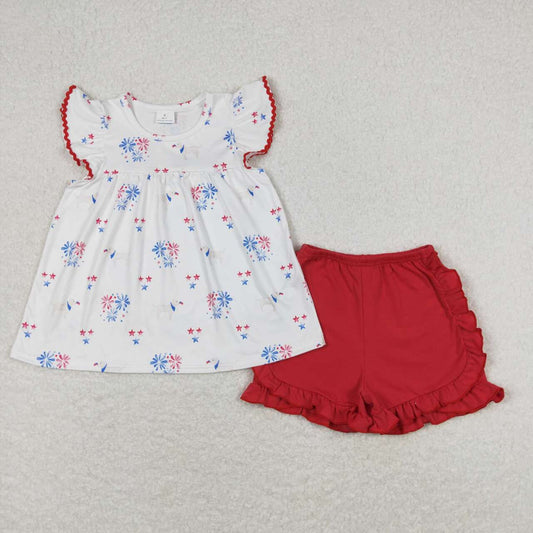 july 4th firework dog print  girls outfit