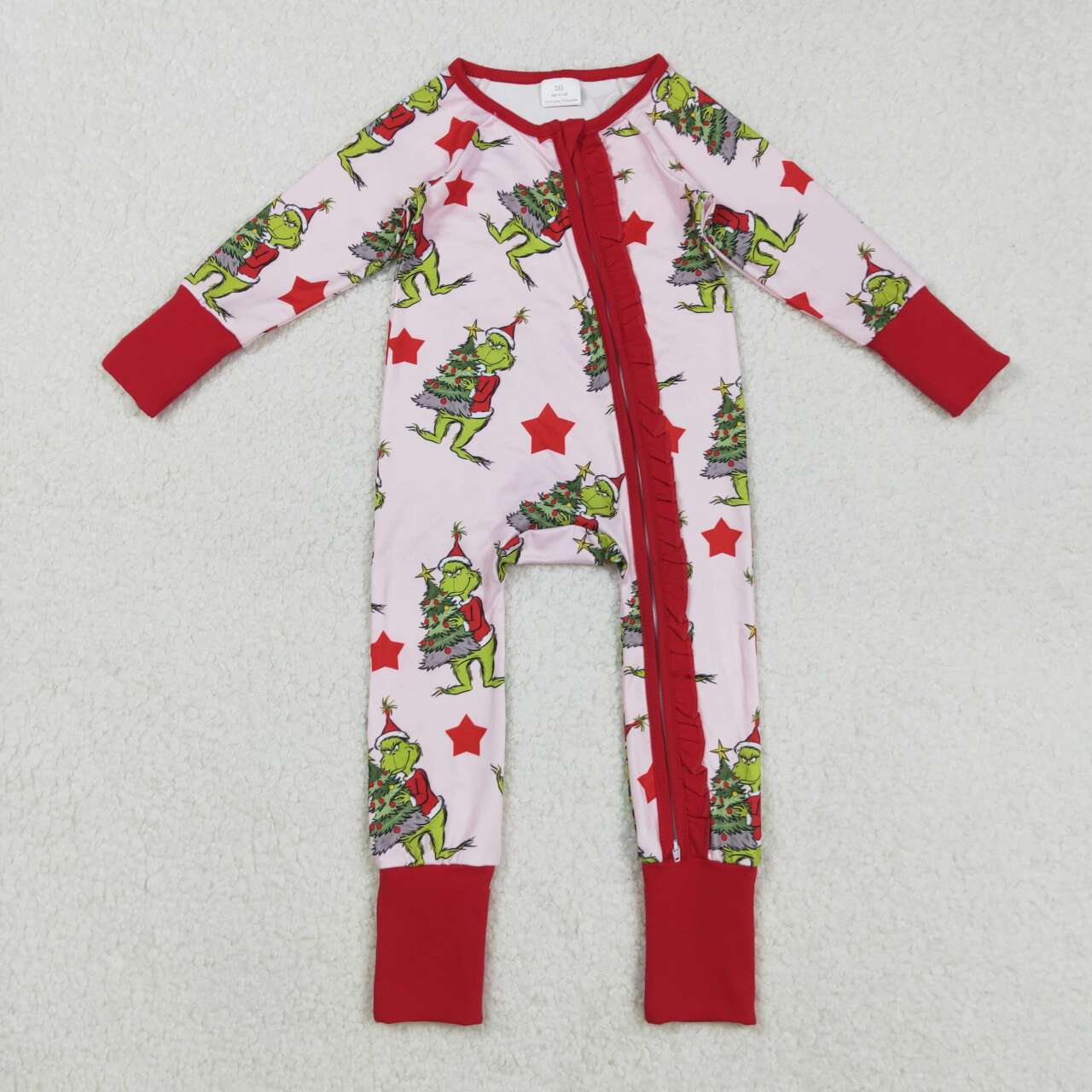 Christmas tree green face design kids long sleeve romper