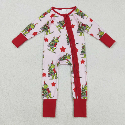 Christmas tree green face design kids long sleeve romper