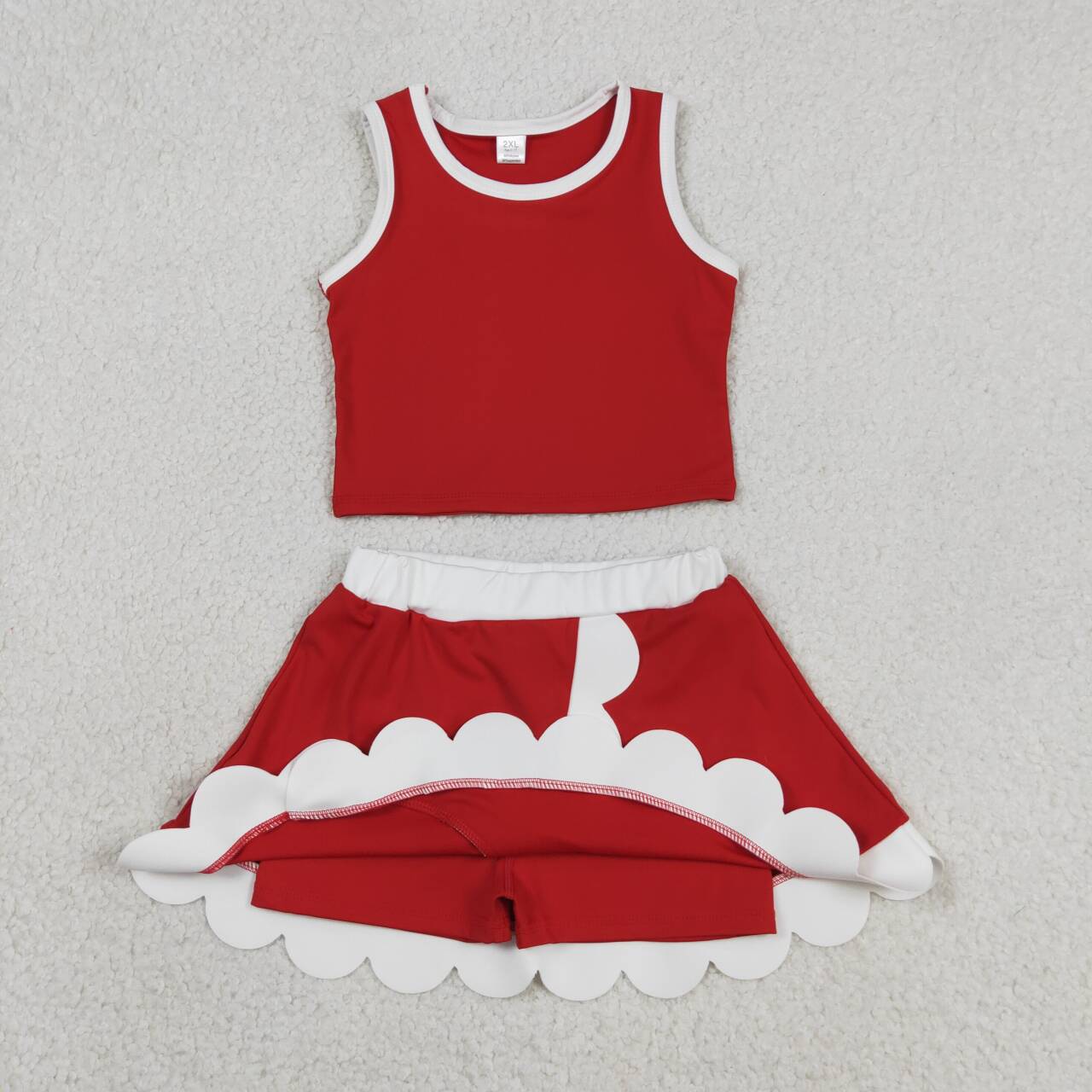 Red yoga top matching skorts girls summer scalloped outfit