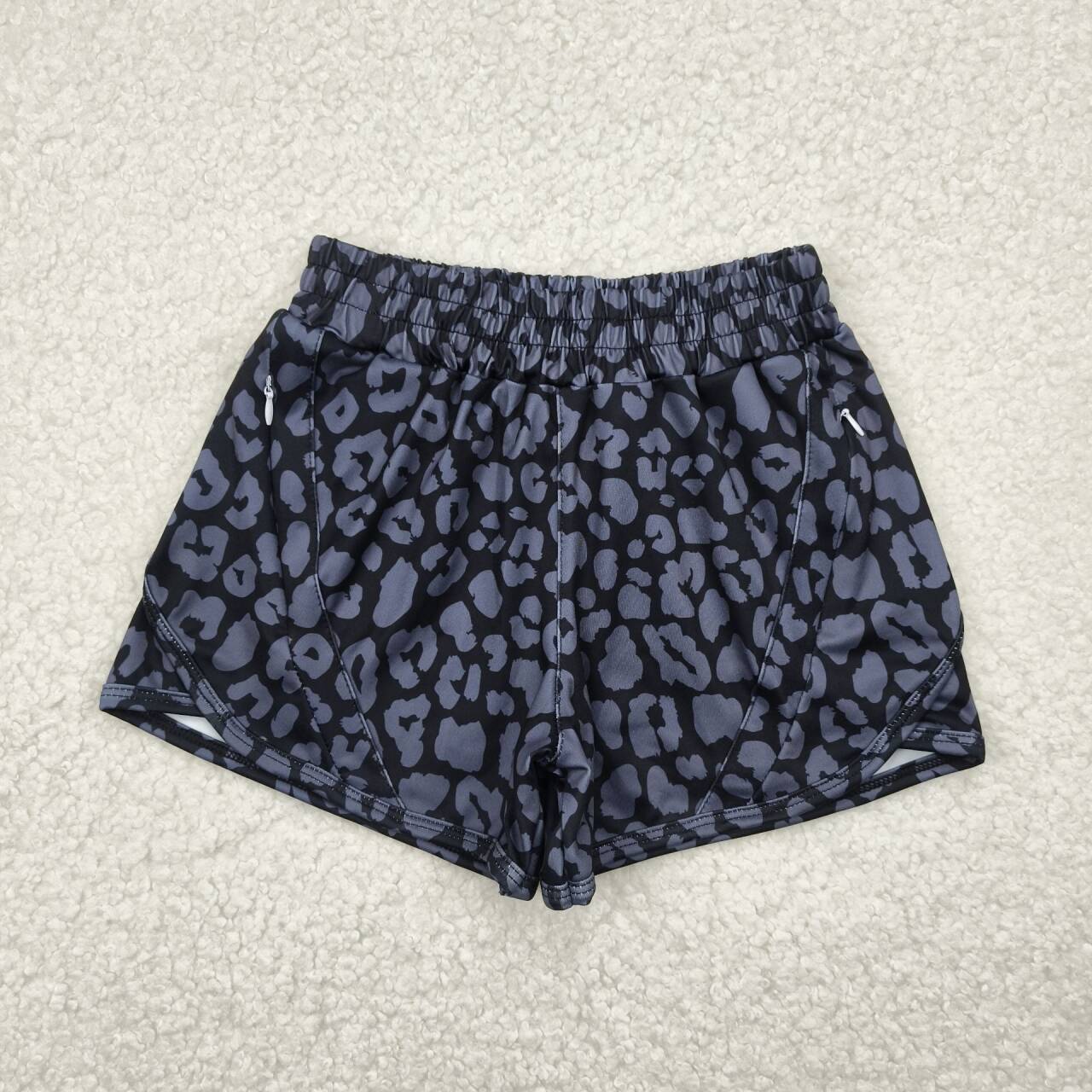 Kids black leopard summer yoga shorts