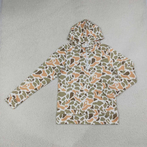 Adult women pink blue camo long sleeve hoodie top