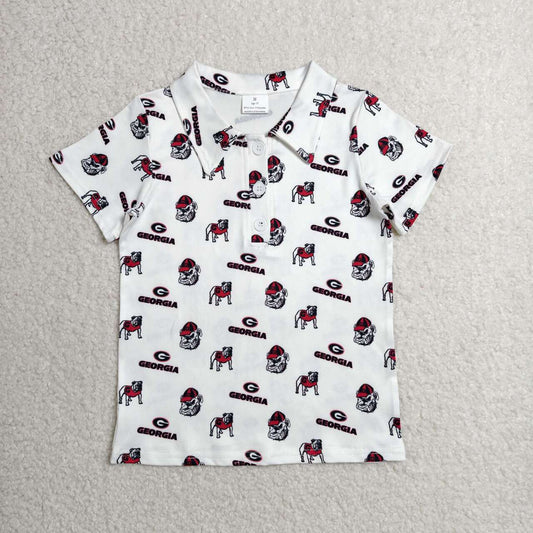 Dog team print boy short sleeve pullover top