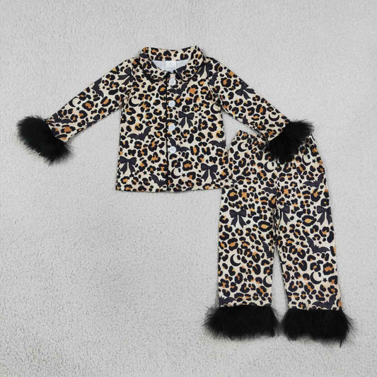 Halloween bat leopard girl long sleeve fur sleeve pajama set