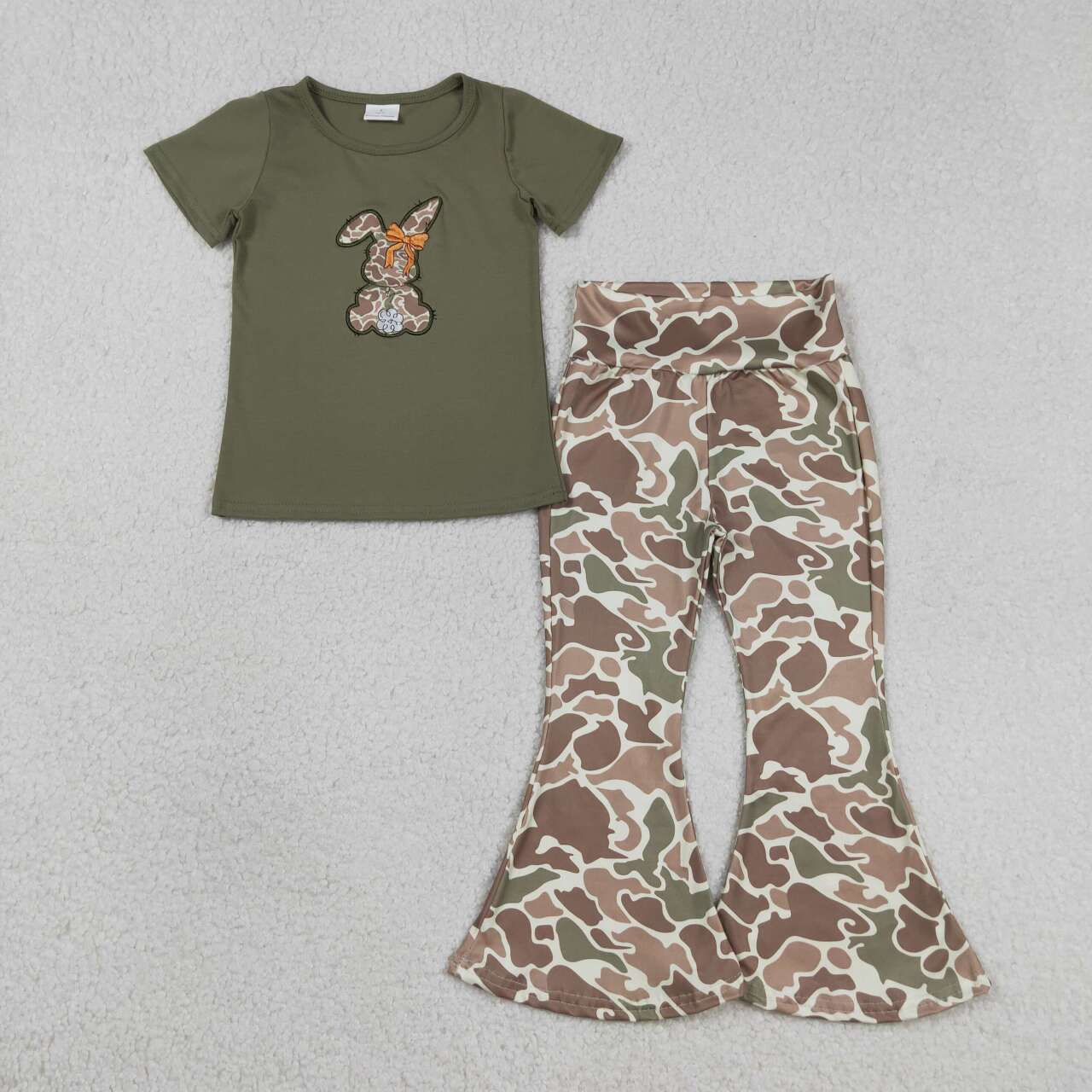 Easter embroidery camo bunny girls holiday outfit