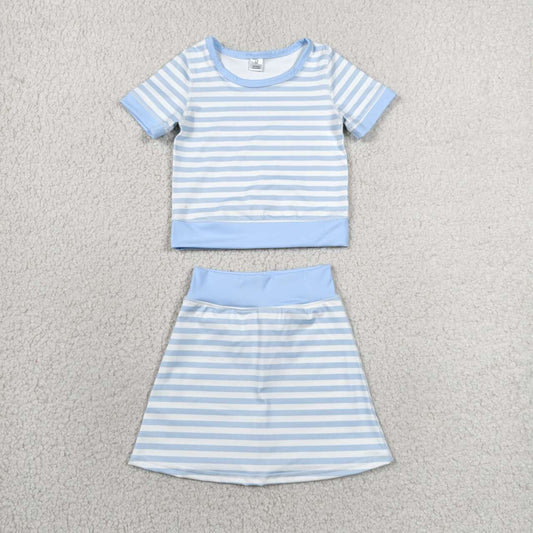 Blue top matching skorts girls summer yoga outfit