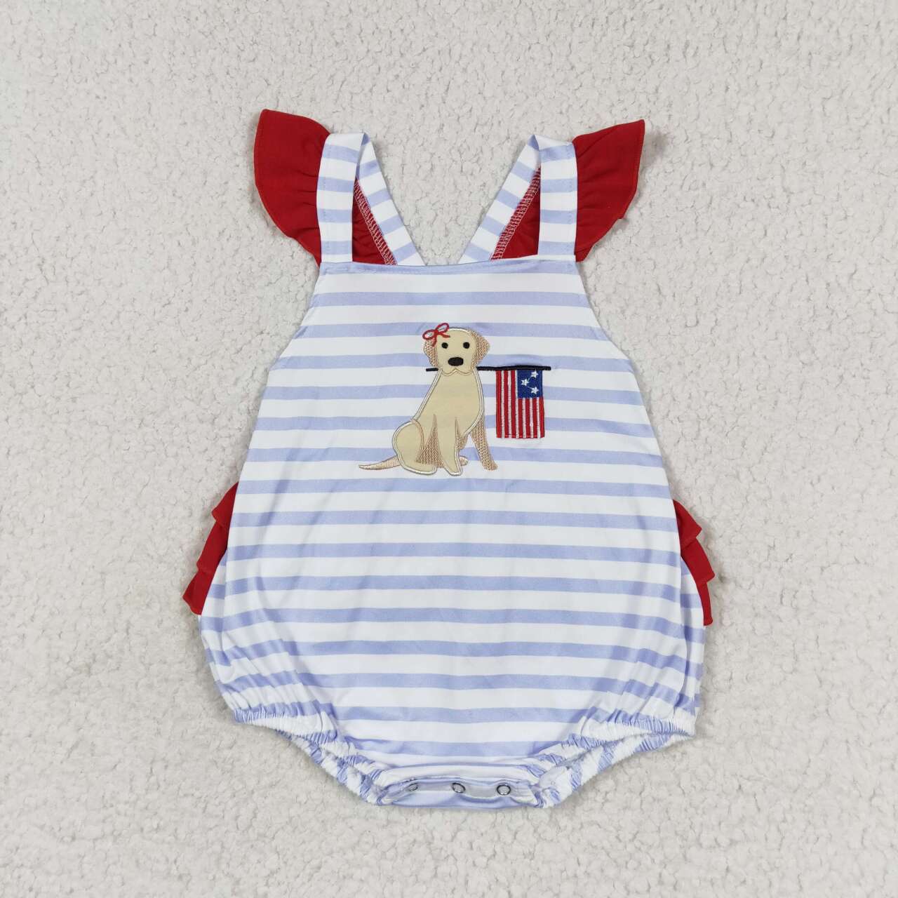 toddle girl embroidery American flag dog romper