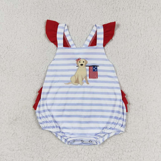 toddle girl embroidery American flag dog romper