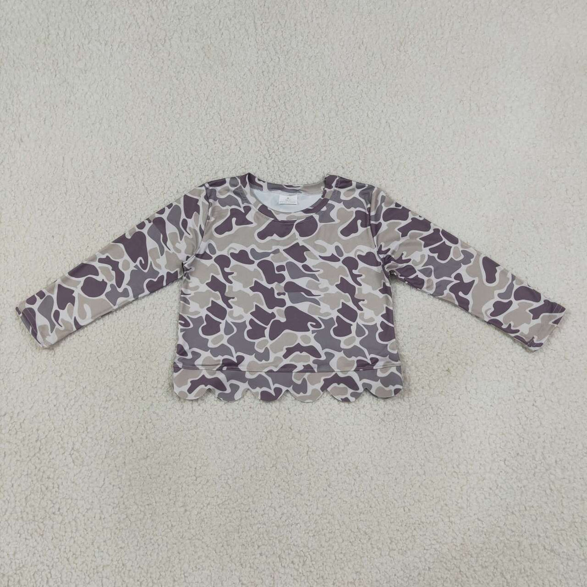 Dark Grey Camo print girls long sleeve t-shirt top