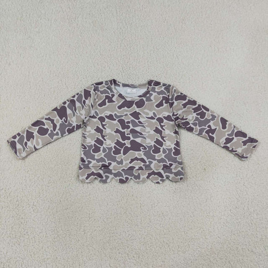 Dark Grey Camo print girls long sleeve t-shirt top