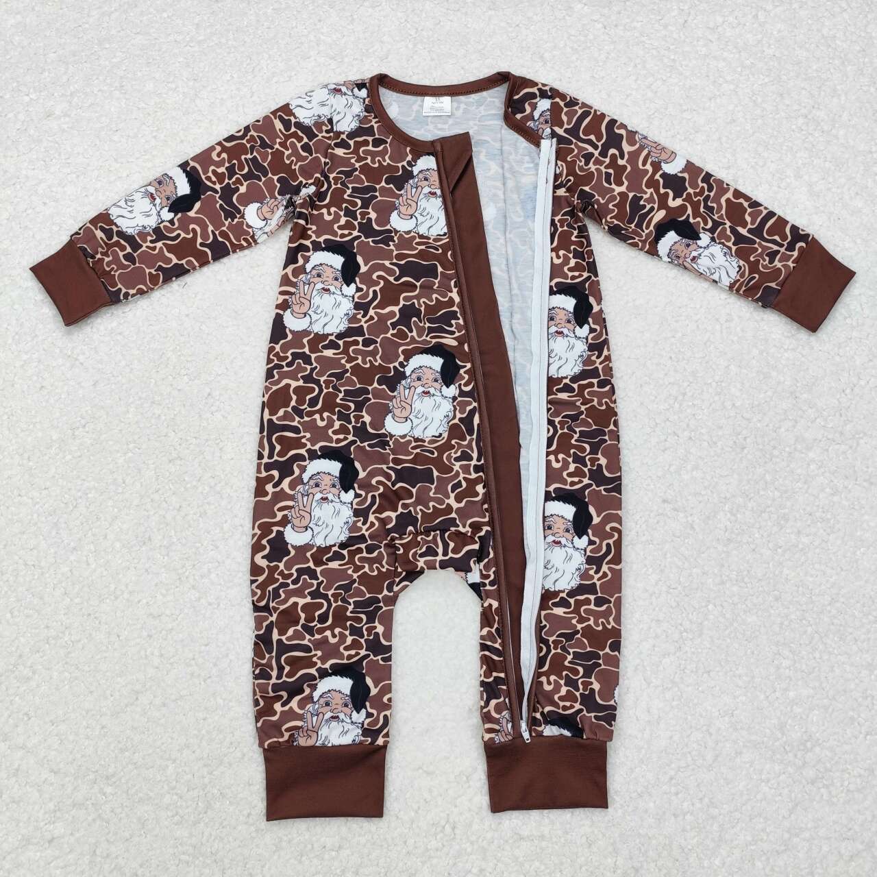 Infant baby boy Christmas Santa Claus camo bamboo zip romper