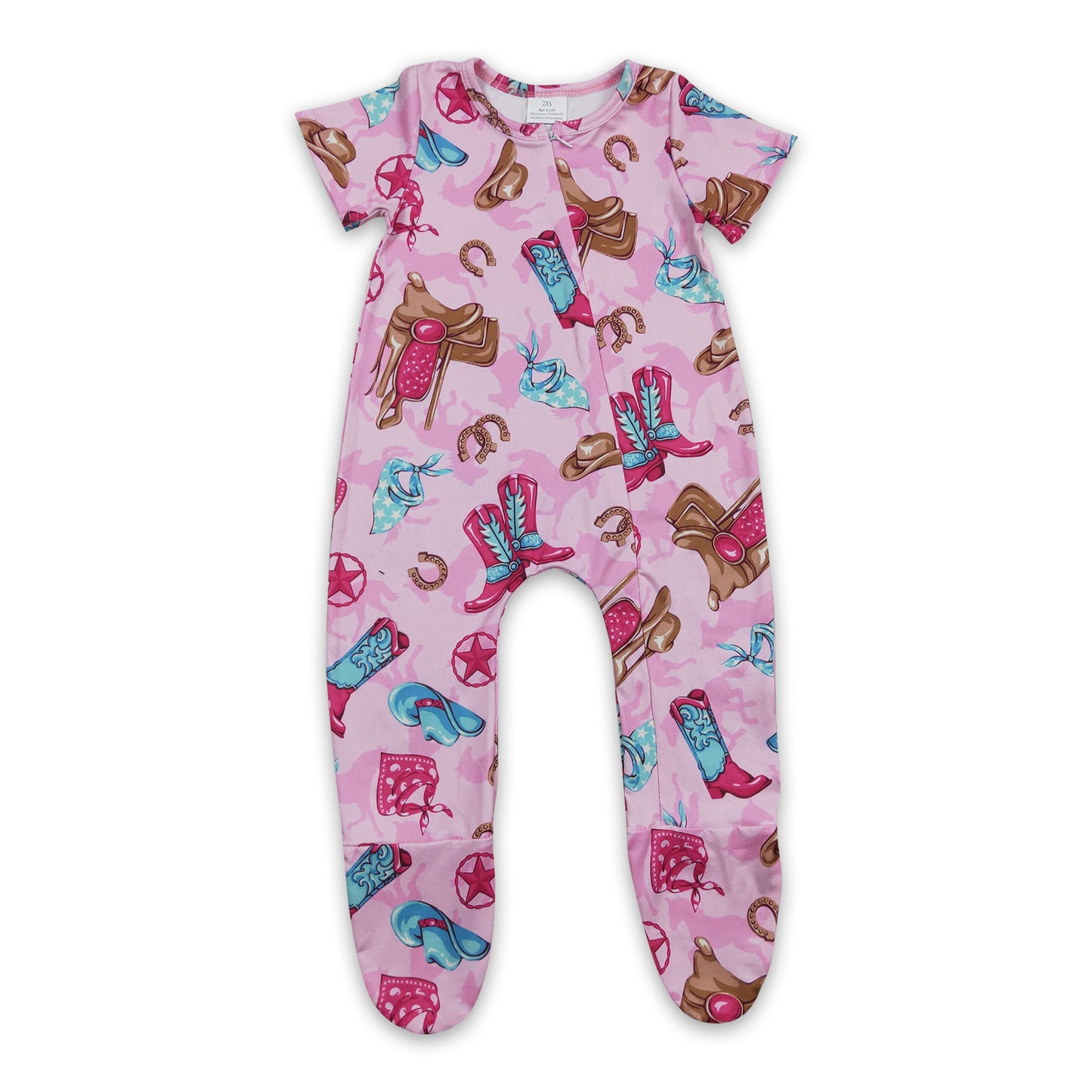 girls western footie romper,SR0194