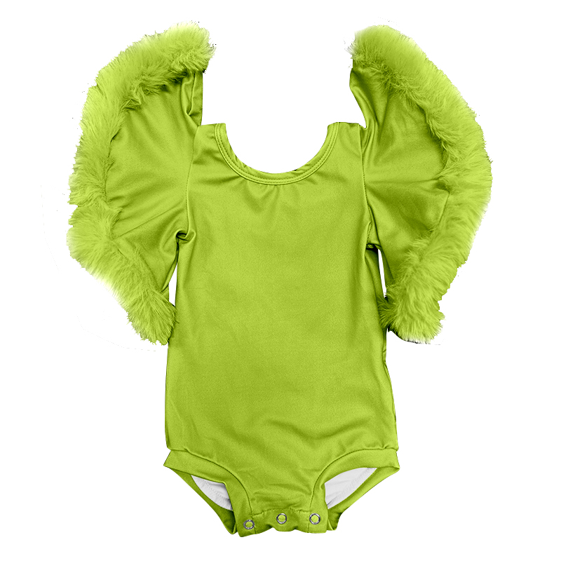 Pre-order Christmas green faux fur sleeve romper