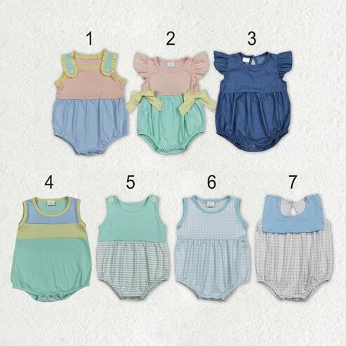 Blue plaid design toddle baby romper