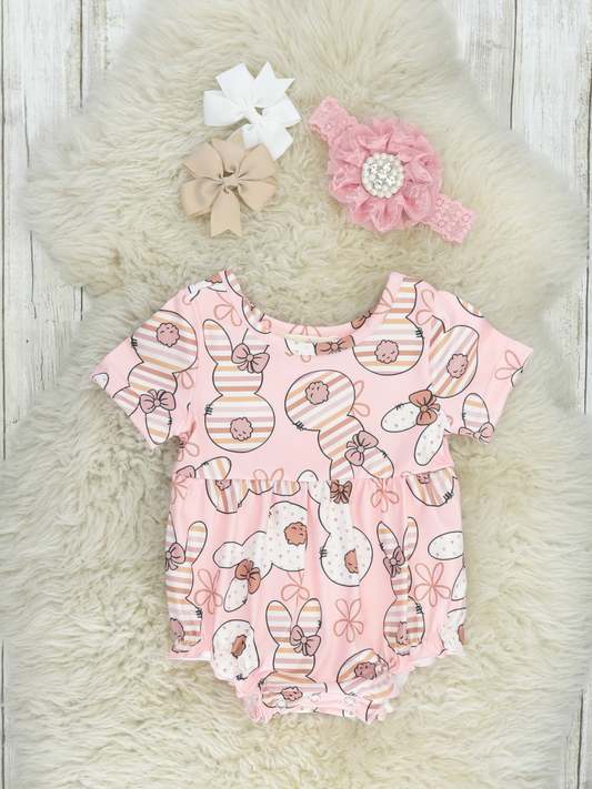 toddle girls short sleeve Easter bunny bubble romper preorder