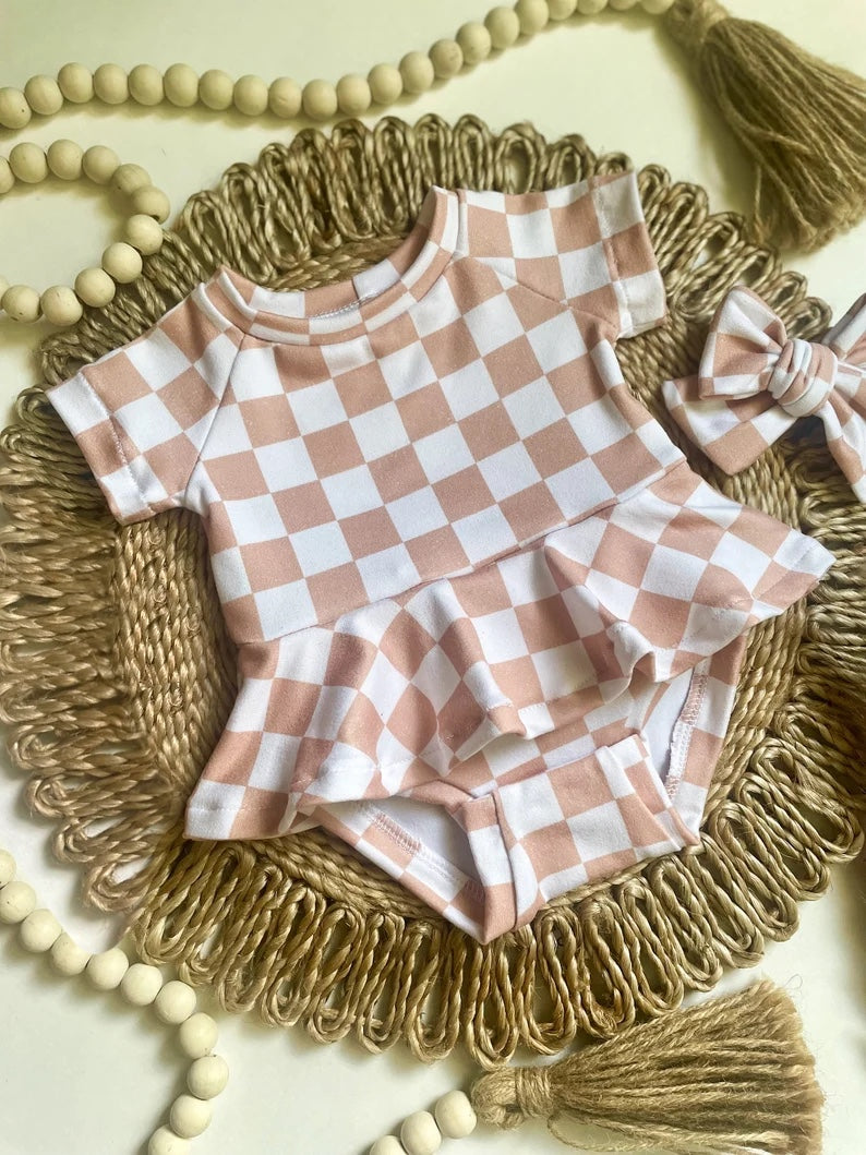 toddle baby girls pink checkered romper preorder