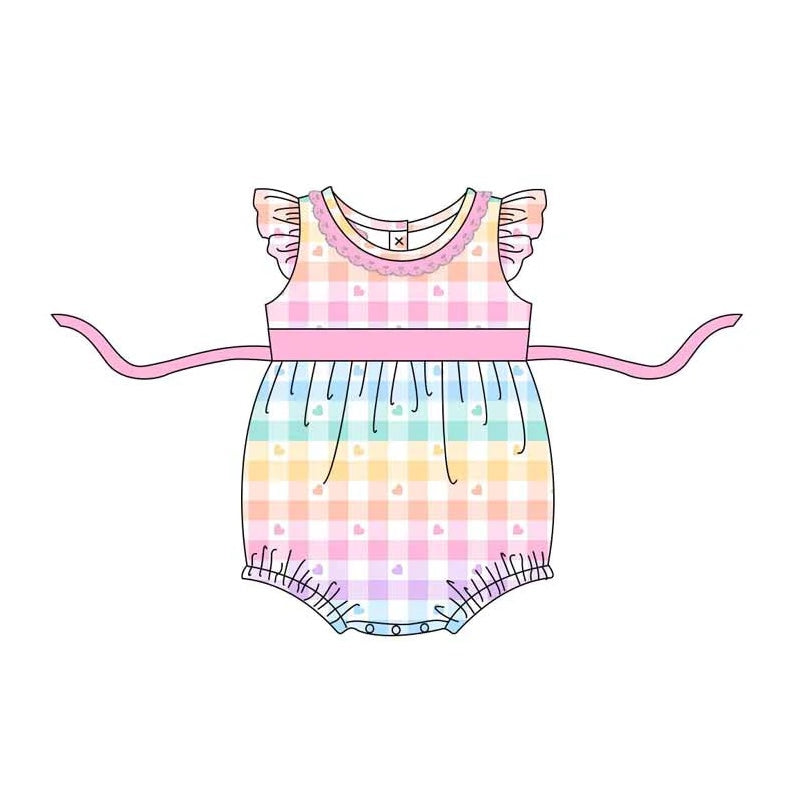 kids heart checkered valentines day romper preorder