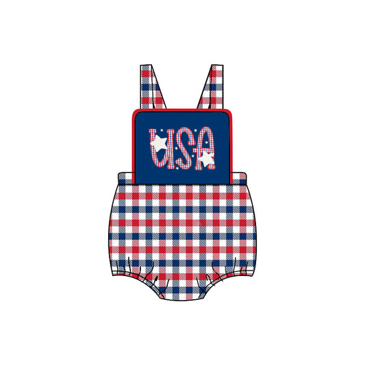 toddle boy USA American navy red plaid romper preorder