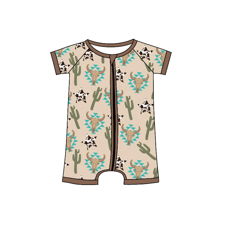 toddle boy western cow zip romper preorder