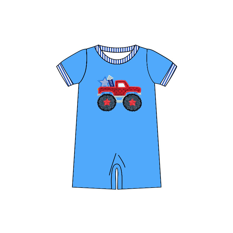 July 4th firework star trucks baby boy romper preorder