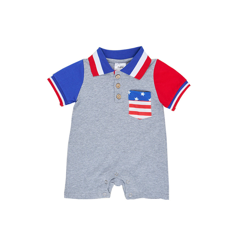 baby boy short sleeve american flag july 4th romper preorder