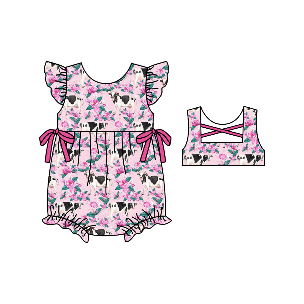 toddle girls farm cow floral romper preorder