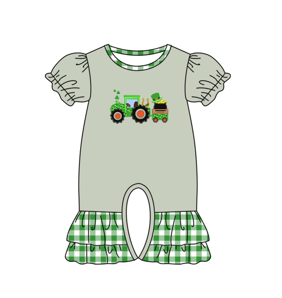 Saint Patrick's Day girls clover tractor romper preorder