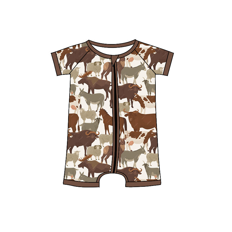 baby boy short sleeve farm cow animal romper preorder