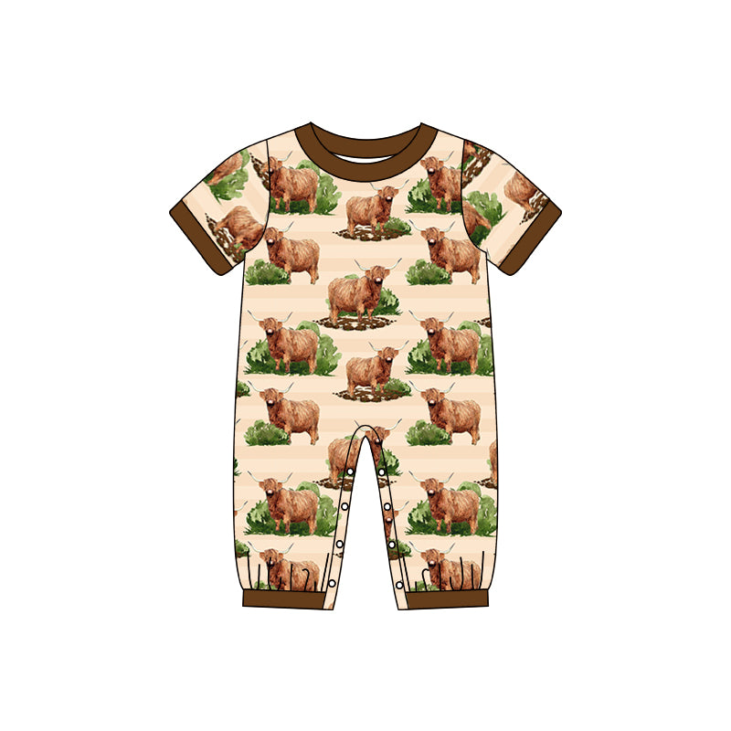 baby boy short sleeve highland cow romper preorder