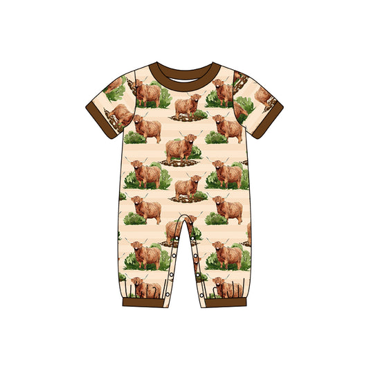 baby boy short sleeve highland cow romper preorder