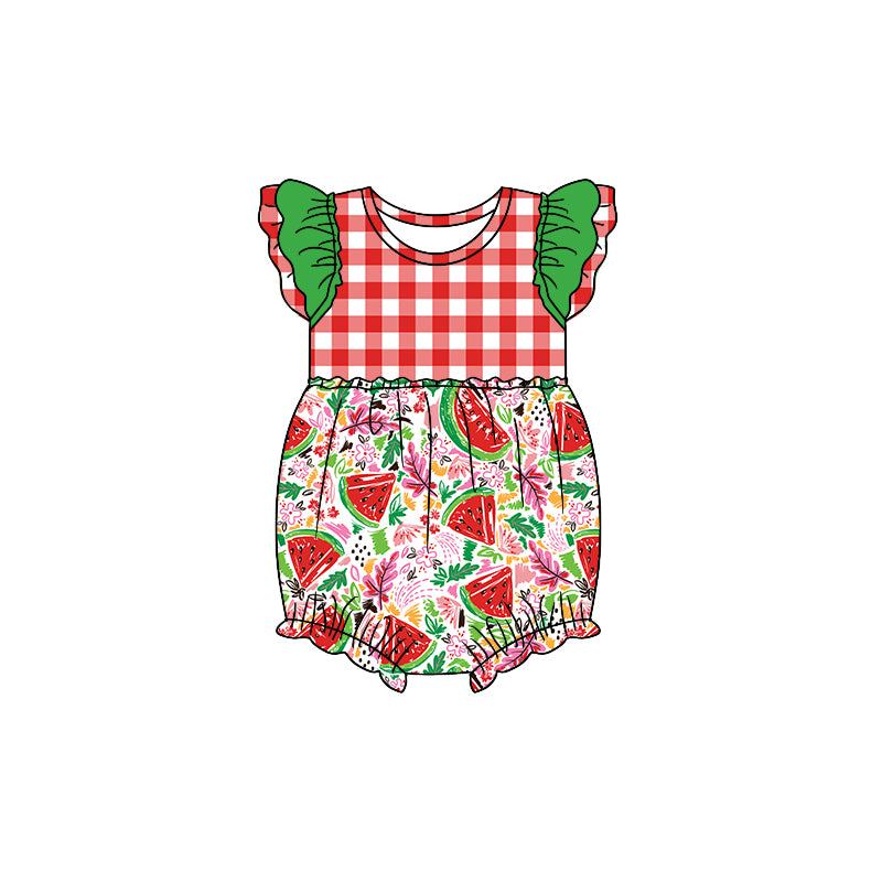 toddle girls red plaid watermelon floral romper preorder