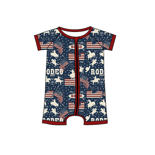 American flag cowboy short sleeve zip romper preorder