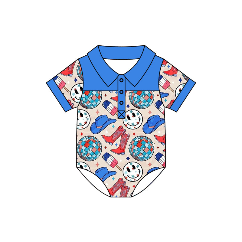 toddle boy short sleeve july 4th disco romper preorder