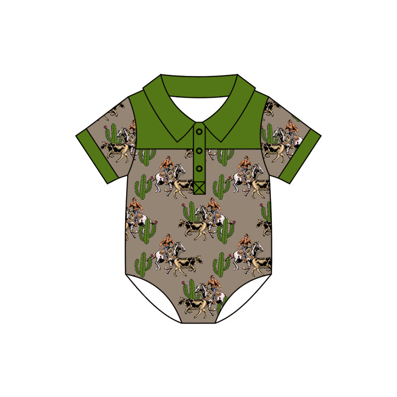 western cowboy short sleeve button romper preorder